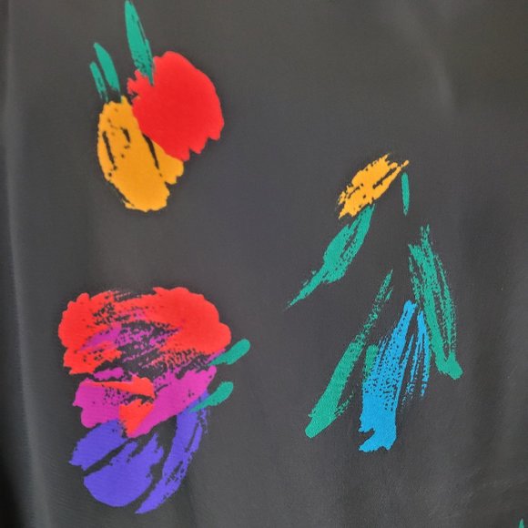 80s Sheer Black Abstract Floral Dress - Picture 3 of 14